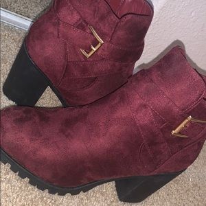 Maroon high heel boots